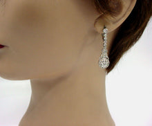 Load image into Gallery viewer, European Platinum Art Deco Old European Cut Diamond Drop Earrings--Milgrain Edging
