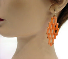 Load image into Gallery viewer, Victorian Antique Carved Coral "Lattice" Yellow Gold Gate Link Drop Earrings
