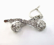 Load image into Gallery viewer, European Platinum Art Deco Old European Cut Diamond Drop Earrings--Milgrain Edging
