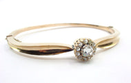 Antique Rose Cut Diamond Rosette Halo 14k Rose Gold Bangle Bracelet--.56 Mark