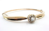 Antique Rose Cut Diamond Rosette Halo 14k Rose Gold Bangle Bracelet