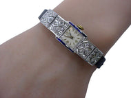 Swiss Art Deco Platinum Diamond Sapphire Dinner Watch--Monte Ancre