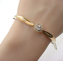 Load image into Gallery viewer, Antique Rose Cut Diamond Rosette Halo 14k Rose Gold Bangle Bracelet
