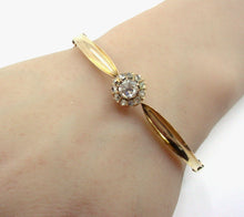 Load image into Gallery viewer, Antique Rose Cut Diamond Rosette Halo 14k Rose Gold Bangle Bracelet

