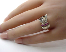 Load image into Gallery viewer, Handsome Retro 1940 Ruby Diamond 14k Bi-color Gold Cocktail Ring
