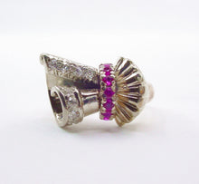 Load image into Gallery viewer, Handsome Retro 1940 Ruby Diamond 14k Bi-color Gold Cocktail Ring
