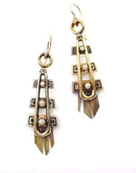 Victorian Taille d'épargne Pearl 14k Gold Tassel Fringe Earrings