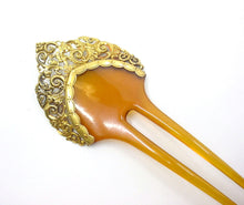 Load image into Gallery viewer, Exotic and Ornate 14k Yellow Gold Hair Pin Barrette--Likely European
