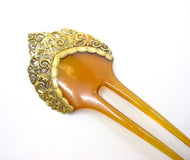 Exotic and Ornate 14k Yellow Gold Hair Pin Barrette--Likely European