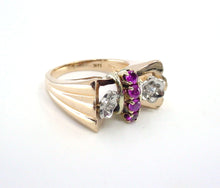 Load image into Gallery viewer, Handsome Retro 1940 Ruby Diamond 14k Gold "Tank" Cocktail Ring

