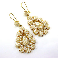 Dramatic Large Woven Seed Pearl 18k Gold Articulated Drop Earrings--Continental