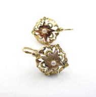Antique French Dormeuse 18k Gold Back To Front Drop Sleeper Earrings
