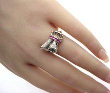 Load image into Gallery viewer, Handsome Retro 1940 Ruby Diamond 14k Bi-color Gold Cocktail Ring
