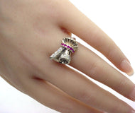 Handsome Retro 1940 Ruby Diamond 14k Bi-color Gold Cocktail Ring