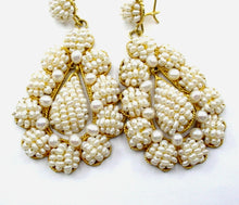 Load image into Gallery viewer, Dramatic Large Woven Seed Pearl 18k Gold Articulated Drop Earrings--Continental
