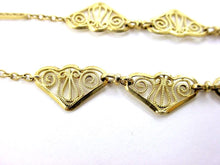 Charger l'image dans la galerie, Lovely Vintage Filigree Chain Draped Necklace--Scroll Gold Work
