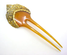Load image into Gallery viewer, Exotic and Ornate 14k Yellow Gold Hair Pin Barrette--Likely European
