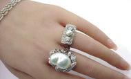 Romantic Art Deco Platinum Pearl Pave Diamond Engagement Ring