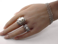 Elegant Platinum Cultured Pearl VS Diamond Ring--20 mm