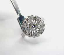 Load image into Gallery viewer, Stunning Platinum Vintage Floriform OEC Diamond Cocktail Ring--Milgrain Edging
