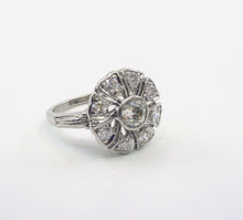 Load image into Gallery viewer, Stunning Platinum Vintage Floriform OEC Diamond Cocktail Ring--Milgrain Edging
