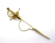 Charger l'image dans la galerie, Antique Pearl "Sword" Jabot 14k Yellow Gold Brooch with Scabbard
