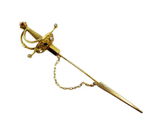 Charger l'image dans la galerie, Antique Pearl "Sword" Jabot 14k Yellow Gold Brooch with Scabbard

