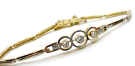 Edwardian Old Cut Diamond Platinum Topped 14k Gold Strap Bracelet