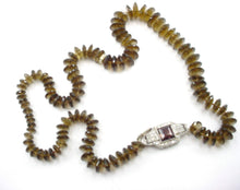 Load image into Gallery viewer, Dramatic Tourmaline Smoky Quartz Beaded Platinum Art Deco Diamond Clasp Necklace
