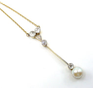 Belle Époque Edwardian Diamond Platinum Gold Pearl Necklace