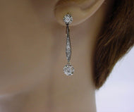 Edwardian Platinum Top 18k Gold Diamond Drop Earrings