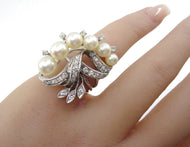 Fabulous Vintage Diamond Pearl White Gold Cocktail Ring--Showstopper