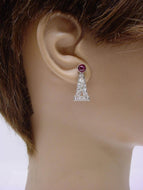 Art Deco Platinum Ruby Old Cut 1.20 Ct Diamond Drop Earrings