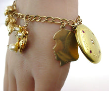 Load image into Gallery viewer, Vintage Antique Yellow Gold Locket Poodle Charm Bracelet-13 charms--30 grams
