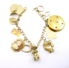 Load image into Gallery viewer, Vintage Antique Yellow Gold Locket Poodle Charm Bracelet-13 charms--30 grams

