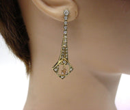 European Antique Briolette Diamond 18k Gold Drop Earrings
