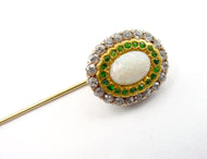 Edwardian Opal Diamond Demantoid Garnet Gold Stickpin Lapel Pin
