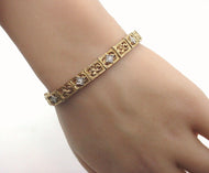 Rare Art Deco Filigree Diamond Set Yellow Gold Flexible Bracelet--9 grams