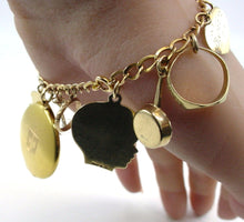 Load image into Gallery viewer, Vintage Antique Yellow Gold Locket Poodle Charm Bracelet-13 charms--30 grams
