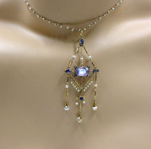 Load image into Gallery viewer, Exquisite Antique Diamond 5 Ct. Ceylon Sapphire Pearl 18k Pendant Necklace
