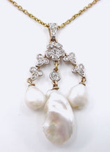 Charger l&#39;image dans la galerie, Edwardian Antique Platinum Pearl 3-Drop 18k Gold Pendant
