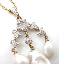 Charger l&#39;image dans la galerie, Edwardian Antique Platinum Pearl 3-Drop 18k Gold Pendant
