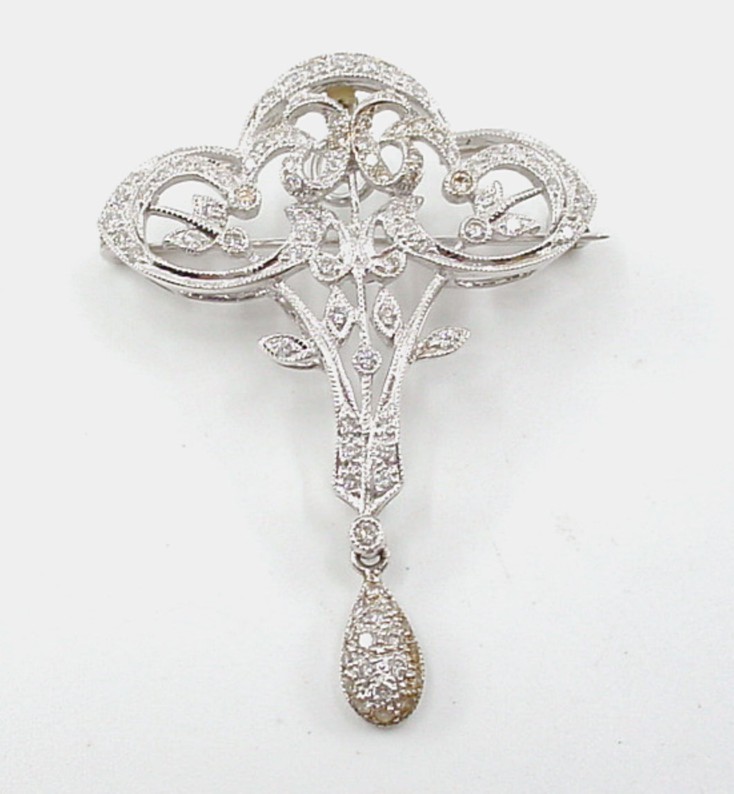 SALE--Lyrical Edwardian Style Diamond 18k White Gold Pendant Pin Necklace--7.5 grams