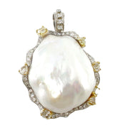 Custom Large Luminous Baroque Pearl 1.42 Ct Fancy Diamond 18k Pendant Necklace