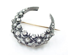 Load image into Gallery viewer, Rare Victorian Diamond Silver Topped Gold Crescent Brooch Pin
