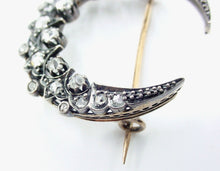 Load image into Gallery viewer, Rare Victorian Diamond Silver Topped Gold Crescent Brooch Pin
