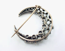 Load image into Gallery viewer, Rare Victorian Diamond Silver Topped Gold Crescent Brooch Pin
