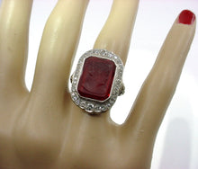 Charger l&#39;image dans la galerie, SALE--Rare Art Deco Carved Glass Cameo OEC Diamond 18k White Gold Halo Ring
