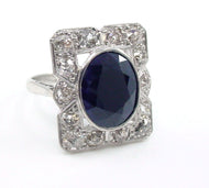 Edwardian Old Mine Cut Diamond Sapphire Platinum Halo Engagement Cocktail Ringa