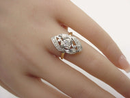 Art Deco Diamond Navette 14k Bicolor Gold Cocktail Engagement Ring